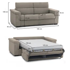Divano Letto 2 Posti Grigio Tortora Sfoderabile Contenitore 185x95 cm, di Apertura a Ribalta Made in Italy - Rigolato