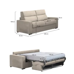 Divano Letto 2 Posti Grigio Tortora Sfoderabile Contenitore 200x95 cm, di Apertura a Ribalta Made in Italy - Ecate