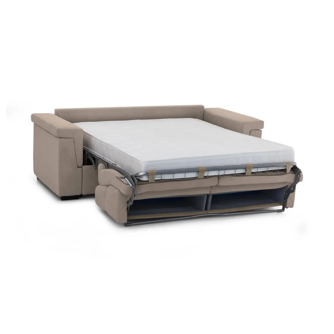 Divano Letto 2 Posti Grigio Tortora Sfoderabile Contenitore 205x95 cm, di Apertura a Ribalta Made in Italy - Biscossi