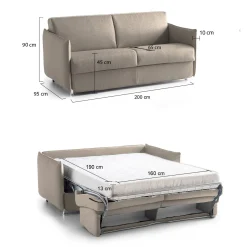 Divano Letto 3 Posti Grigio Tortora Sfoderabile Contenitore 200x95 cm, Lavabile Made in Italy - Gravere
