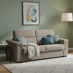 Divano Letto 3 Posti Grigio Tortora Sfoderabile Contenitore 225x95 cm, Lavabile Made in Italy - Nus