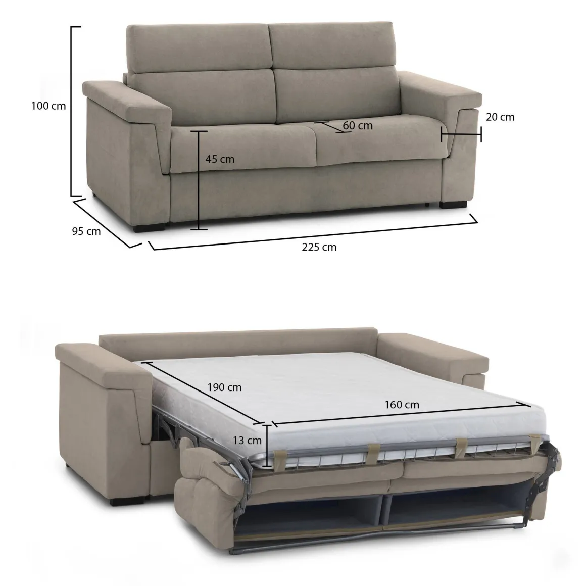 Divani Letto 3 Posti|Divano Contenitore Letto > Dmora Divano Letto 3 Posti Sfoderabile Contenitore 225x95 cm, Lavabile Made in Italy - Pacecos Grigio Tortora
