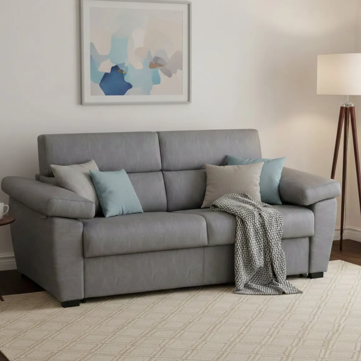 Divano Letto 3 Posti Grigio Tortora Sfoderabile Contenitore 225x95 cm, Lavabile Made in Italy - Trino