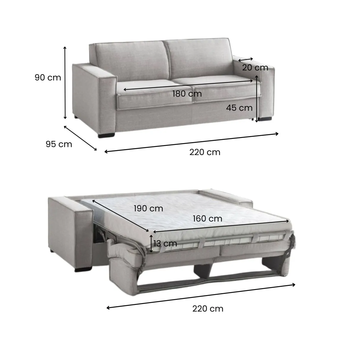 Divano letto 3 posti grigio 220x95cm - Asteroide