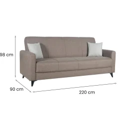 Divano Letto 3 Posti Marrone Contenitore di Apertura Click-clack 220x90 cm, Lavabile - Mulazzo