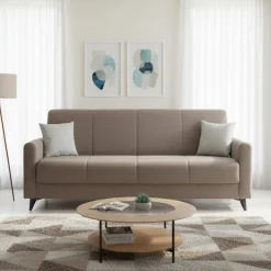 Divano Letto 3 Posti Marrone Contenitore di Apertura Click-clack 220x90 cm, Lavabile - Mulazzo