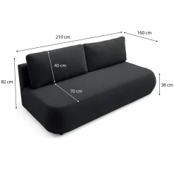 Divano Letto 2 Posti Nero Contenitore Cuscini Sfoderabili 210x106 cm, Reclinabile - Brugnato