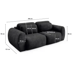 Divano Letto 2 Posti Nero Contenitore di Apertura a Libro 266x121 cm, Reclinabile - Golgi