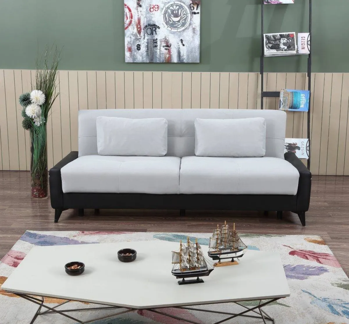 Salotto > Dmora Divano letto 3 posti nero e bianco 207x92cm - Belluno Bianco, Nero
