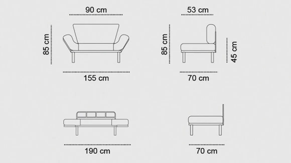Divano letto 2 posti nero 155x70cm - Guchol