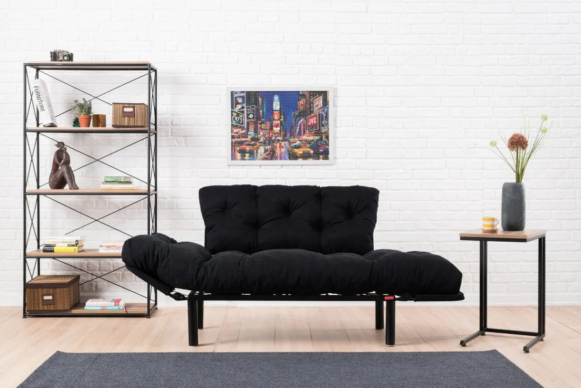 Divano letto 2 posti nero 155x70cm - Guchol