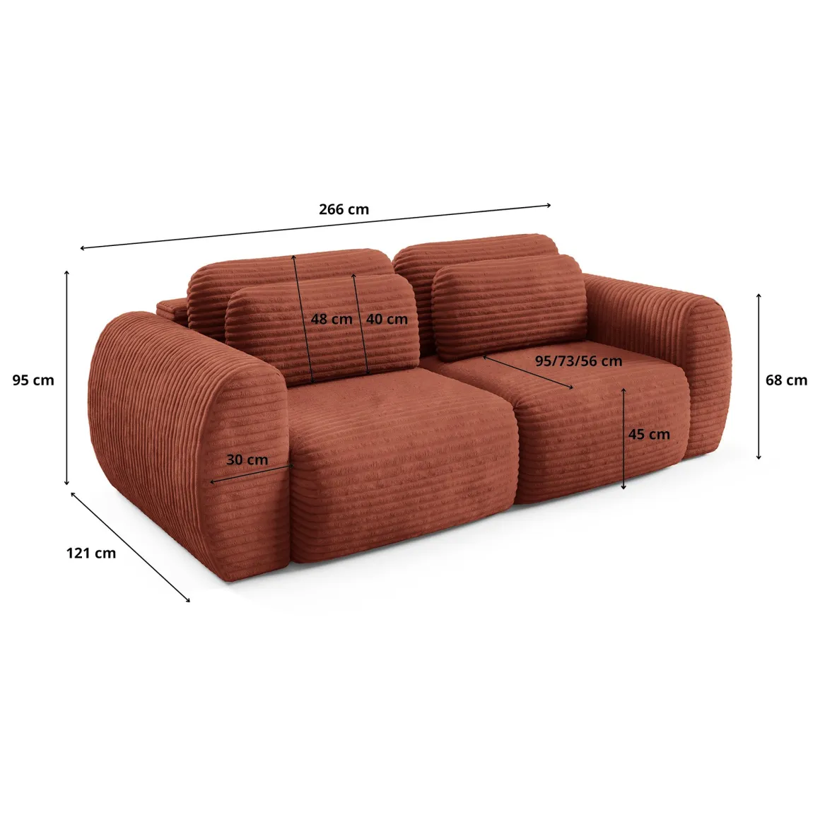 Divano Letto 2 Posti Rosso Contenitore di Apertura a Libro 266x121 cm, Reclinabile - Golgi