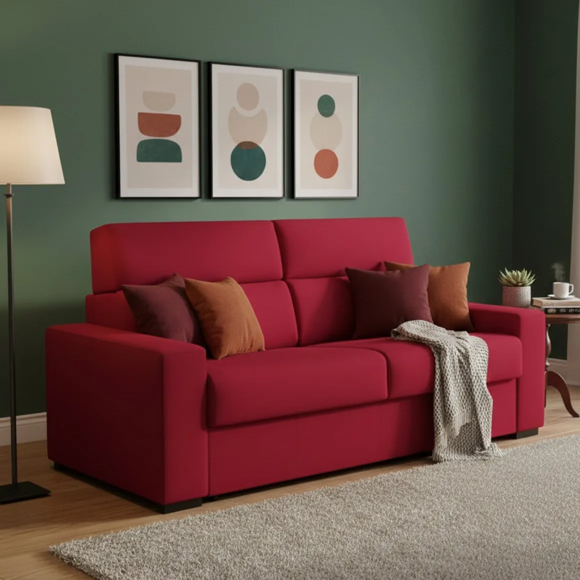 Divano Letto 2 Posti Rosso Sfoderabile Contenitore 180x95 cm, di Apertura a Ribalta Made in Italy - Casabona