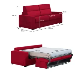 Divano Letto 2 Posti Rosso Sfoderabile Contenitore 180x95 cm, di Apertura a Ribalta Made in Italy - Casabona