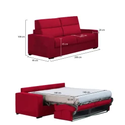 Divano Letto 2 Posti Rosso Sfoderabile Contenitore 200x95 cm, di Apertura a Ribalta Made in Italy - Ecate