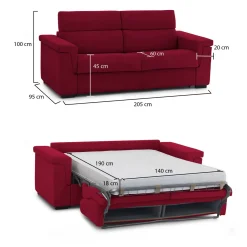 Divani Letto 2 Posti|Divano Contenitore Letto > Dmora Divano Letto 2 Posti Sfoderabile Contenitore 205x95 cm, di Apertura a Ribalta Made in Italy - Contrada Rosso