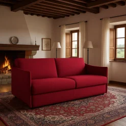 Divano Letto 3 Posti Rosso Sfoderabile Contenitore 200x95 cm, Lavabile Made in Italy - Cecina