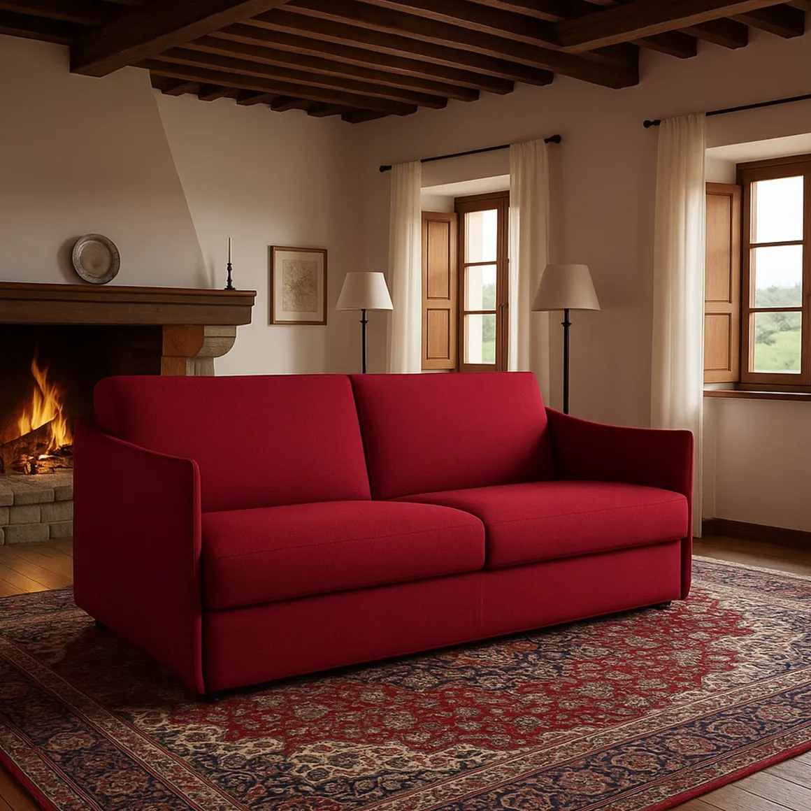 Divano Letto 3 Posti Rosso Sfoderabile Contenitore 200x95 cm, Lavabile Made in Italy - Cecina