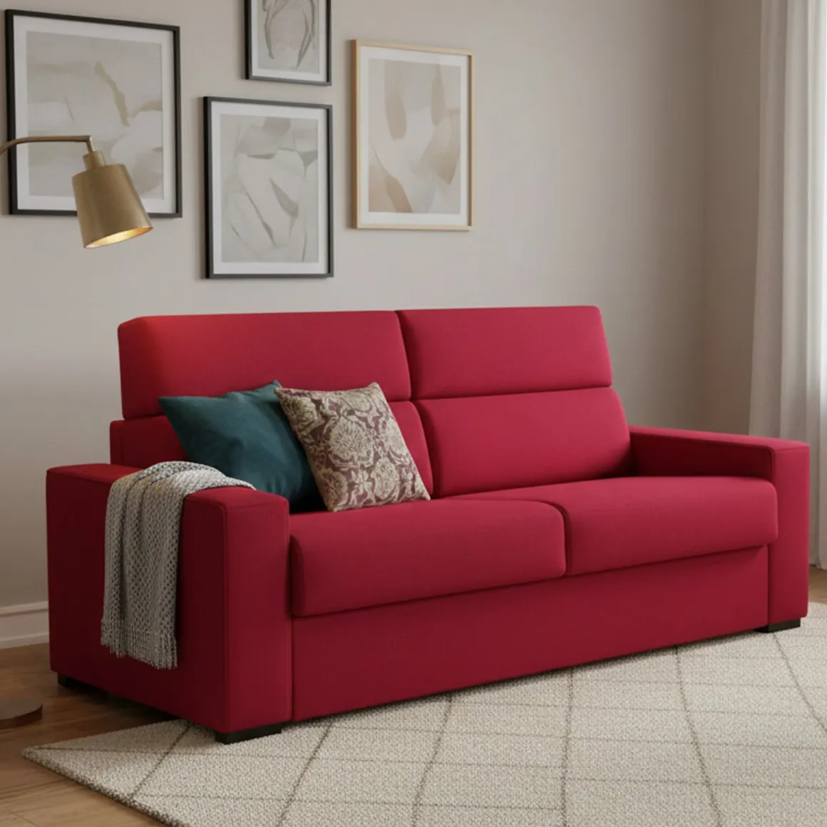 Divano Letto 3 Posti Rosso Sfoderabile Contenitore 220x95 cm, Lavabile Made in Italy - Marcon