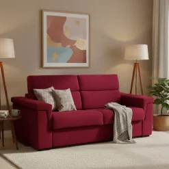 Divano Letto 3 Posti Rosso Sfoderabile Contenitore 225x95 cm, Lavabile Made in Italy - Benedetto