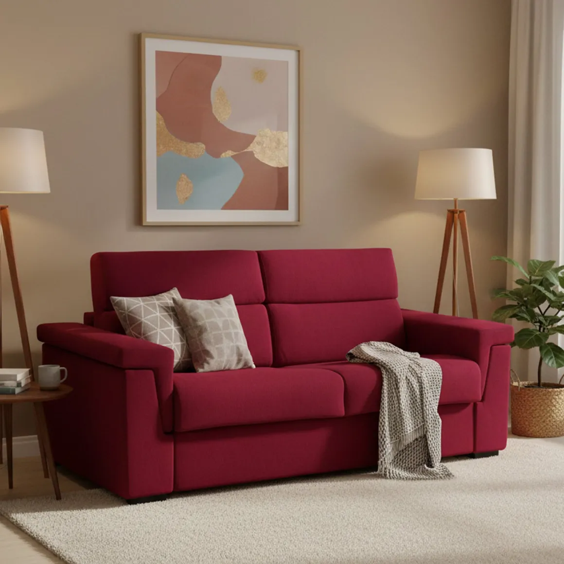 Divano Letto 3 Posti Rosso Sfoderabile Contenitore 225x95 cm, Lavabile Made in Italy - Benedetto