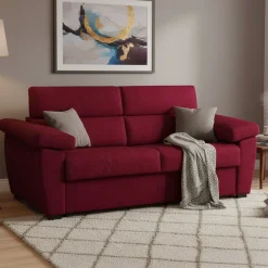 Divano Letto 3 Posti Rosso Sfoderabile Contenitore 225x95 cm, Lavabile Made in Italy - Pacecos