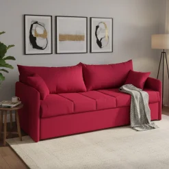 Divano Letto 3 Posti Rosso Sfoderabile Lavabile 205x86 cm, Idrorepellente Letto Estraibile Materasso Incluso Made in Italy - Avellana