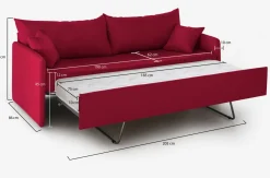 Divano Letto 3 Posti Rosso Sfoderabile Lavabile 205x86 cm, Idrorepellente Letto Estraibile Materasso Incluso Made in Italy - Avellana