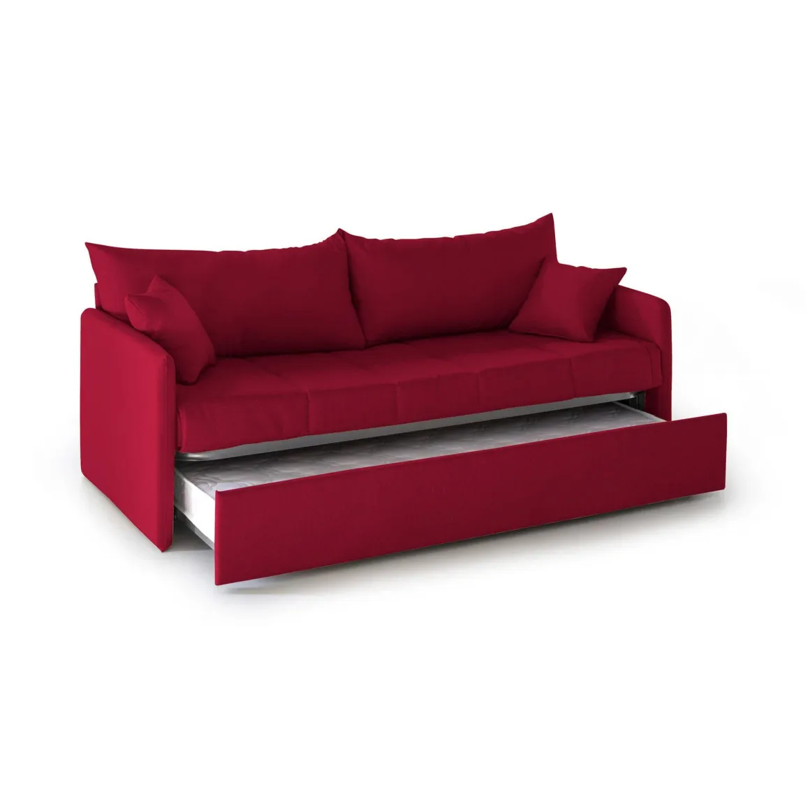 Divano Letto 3 Posti Rosso Sfoderabile Lavabile 205x86 cm, Idrorepellente Letto Estraibile Materasso Incluso Made in Italy - Avellana