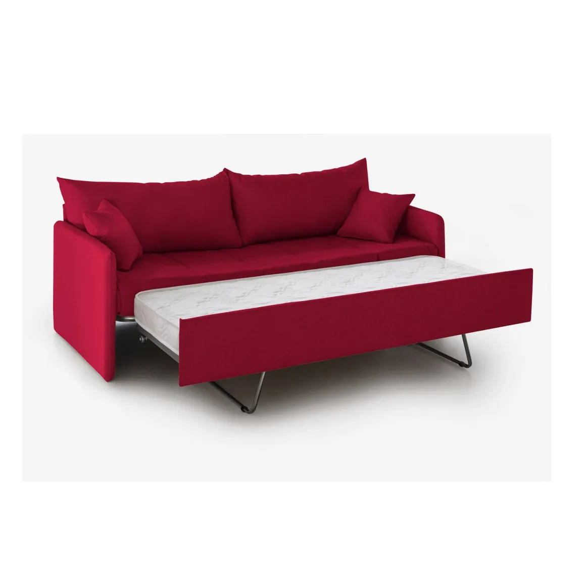 Divano Letto 3 Posti Rosso Sfoderabile Lavabile 205x86 cm, Idrorepellente Letto Estraibile Materasso Incluso Made in Italy - Avellana