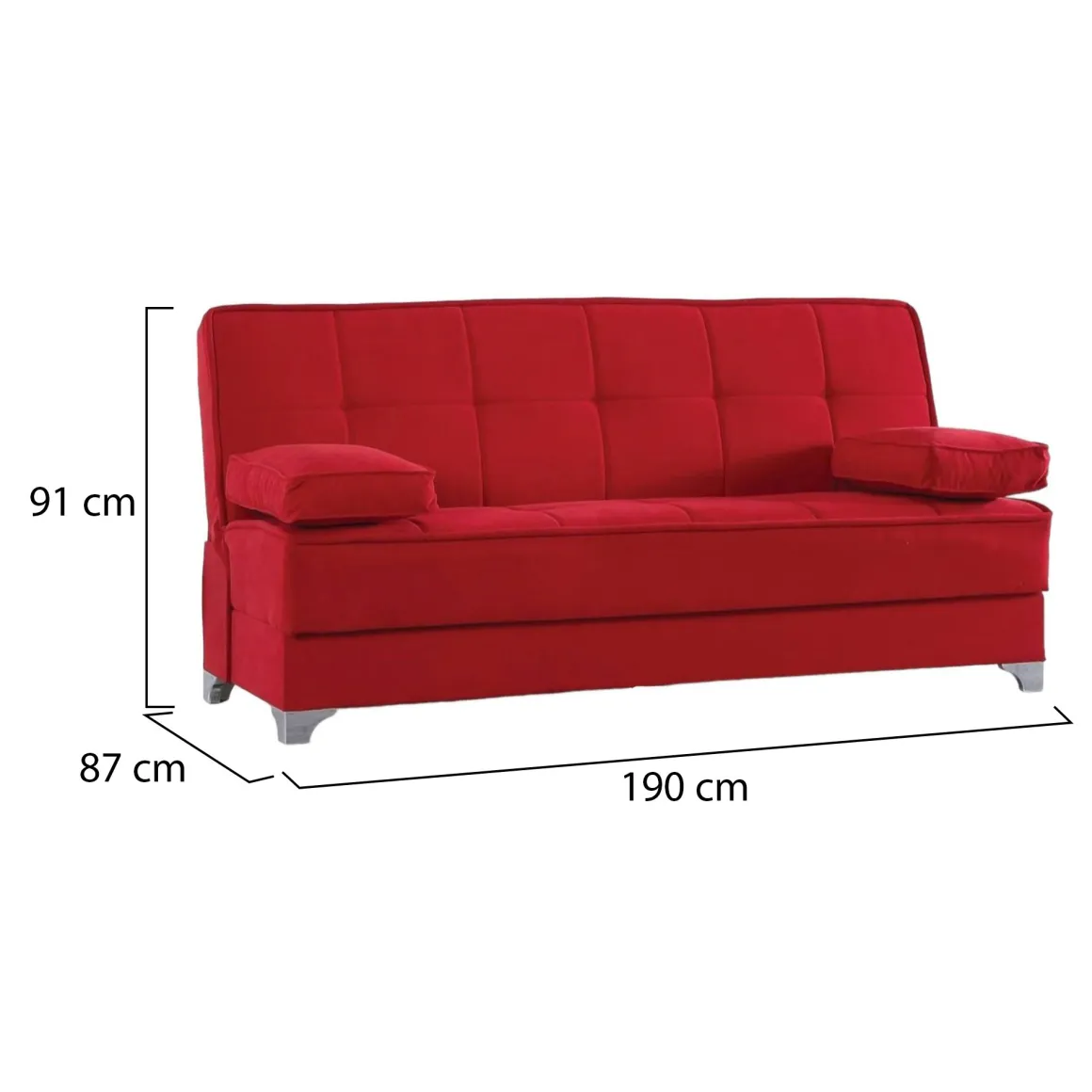 Divano letto 3 posti rosso 190x87cm - Andrey