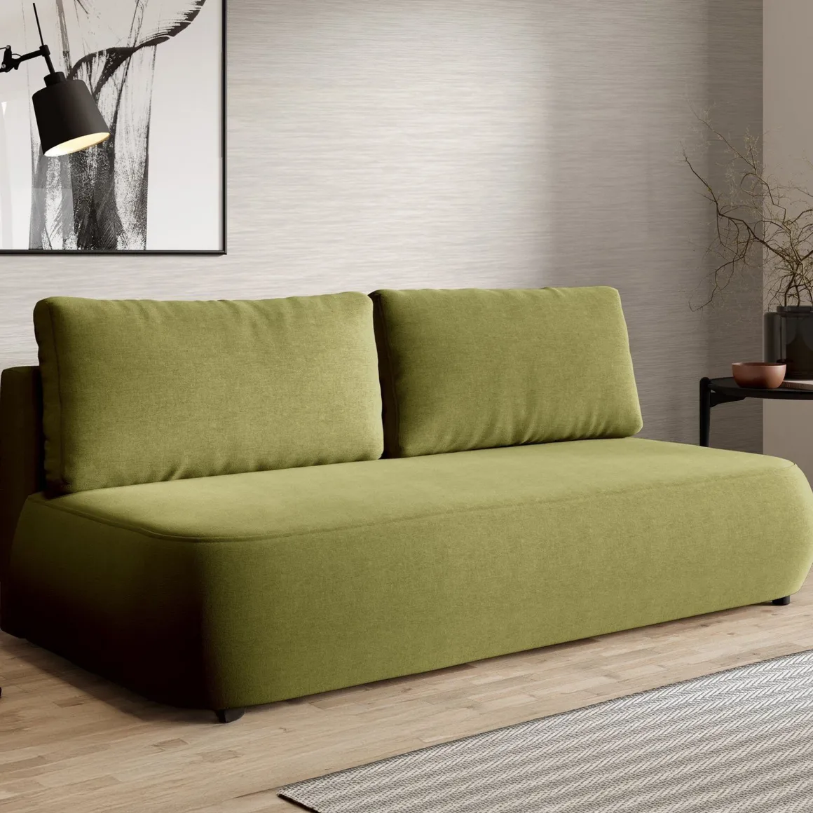 Divano Letto 2 Posti Verde Contenitore Cuscini Sfoderabili 210x106 cm, Reclinabile - Brugnato