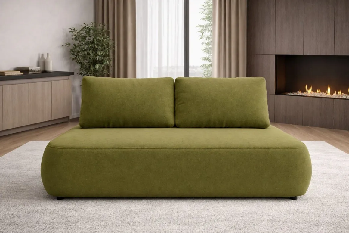 Divano Letto 2 Posti Verde Contenitore Cuscini Sfoderabili 210x106 cm, Reclinabile - Brugnato