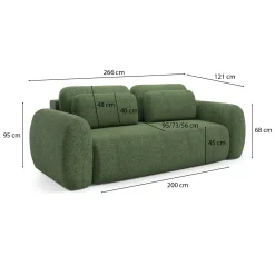 Divano Letto 3 Posti Verde Contenitore di Apertura a Libro 266x121 cm, Reclinabile - Sessame