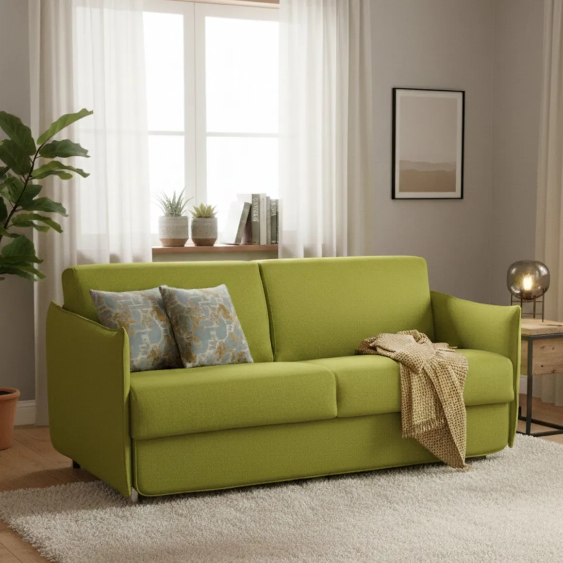 Divano Letto 2 Posti Verde Sfoderabile Contenitore 160x95 cm, di Apertura a Ribalta Made in Italy - Verceia