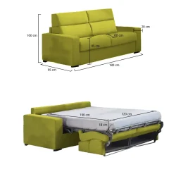 Divano Letto 2 Posti Verde Sfoderabile Contenitore 180x95 cm, di Apertura a Ribalta Made in Italy - None