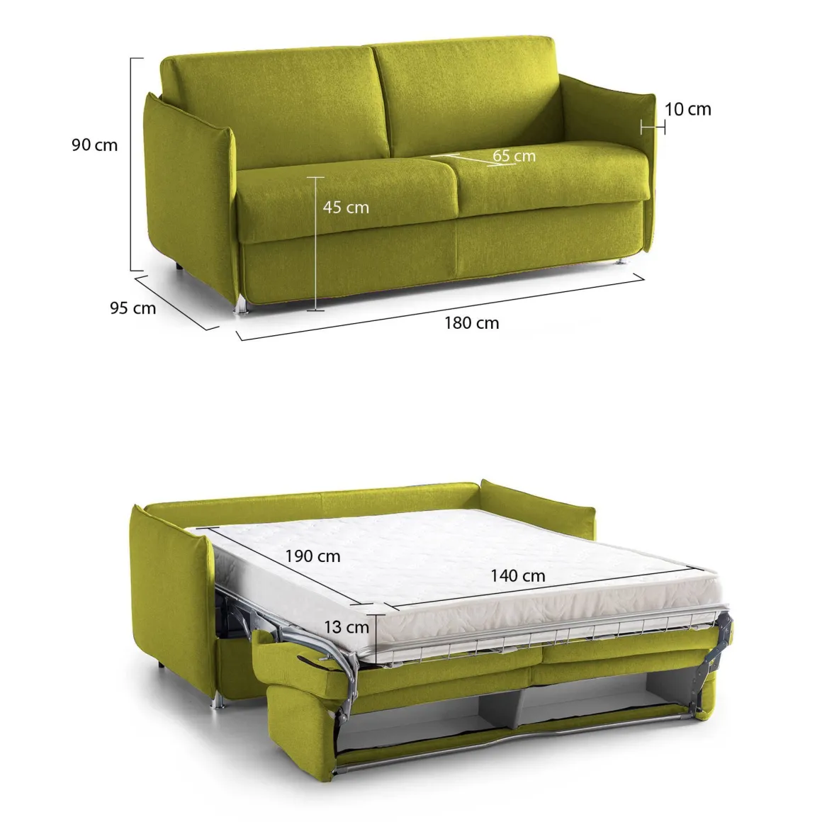 Divano Letto 2 Posti Verde Sfoderabile Contenitore 180x95 cm, di Apertura a Ribalta Made in Italy - Trovo