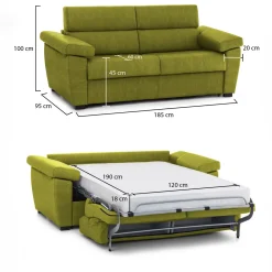 Divani Letto 2 Posti|Divano Contenitore Letto > Dmora Divano Letto 2 Posti Sfoderabile Contenitore 185x95 cm, di Apertura a Ribalta Made in Italy - Seui Verde