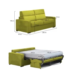 Divano Letto 2 Posti Verde Sfoderabile Contenitore 200x95 cm, di Apertura a Ribalta Made in Italy - Sonico