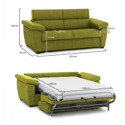 Divani Letto 3 Posti|Divani Letto > Dmora Divano Letto 3 Posti Sfoderabile Lavabile 205x86 cm, Idrorepellente Letto Estraibile Made in Italy - Avellana Verde