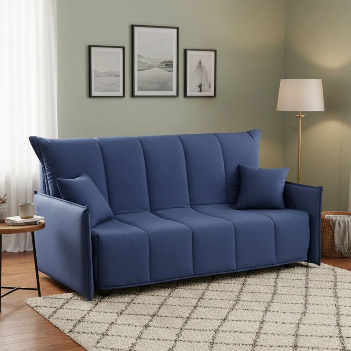 Divani Letto 2 Posti|Salotto > Dmora Divano Letto 2 Posti 150x90 cm in Legno Massello Sfoderabile Apertura a Carrello Made in Italy Materasso 10cm Rete Elettrosaldata – Alaric Blu