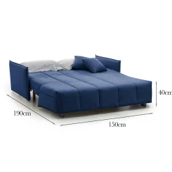 Divani Letto 2 Posti|Salotto > Dmora Divano Letto 2 Posti 150x90 cm in Legno Massello Sfoderabile Apertura a Carrello Made in Italy Materasso 10cm Rete Elettrosaldata – Alaric Blu