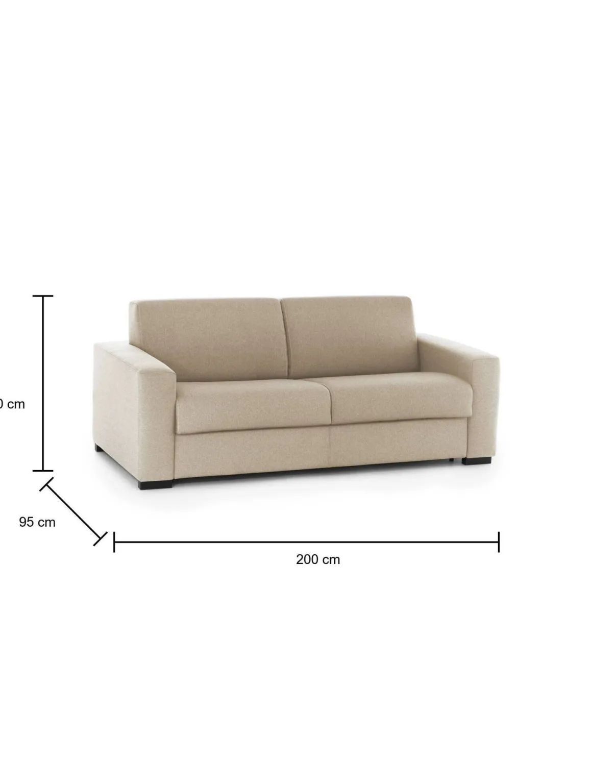Divano Letto 2 Posti 200x95 cm con Contenitore Apertura a Ribalta in Tessuto Sfoderabile Beige Made in Italy Materasso 140x190 – Andymion