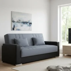 Divani Letto 3 Posti|Salotto > Dmora Divano letto reclinabile nero e grigio 230x96cm - Arix Grigio, Nero