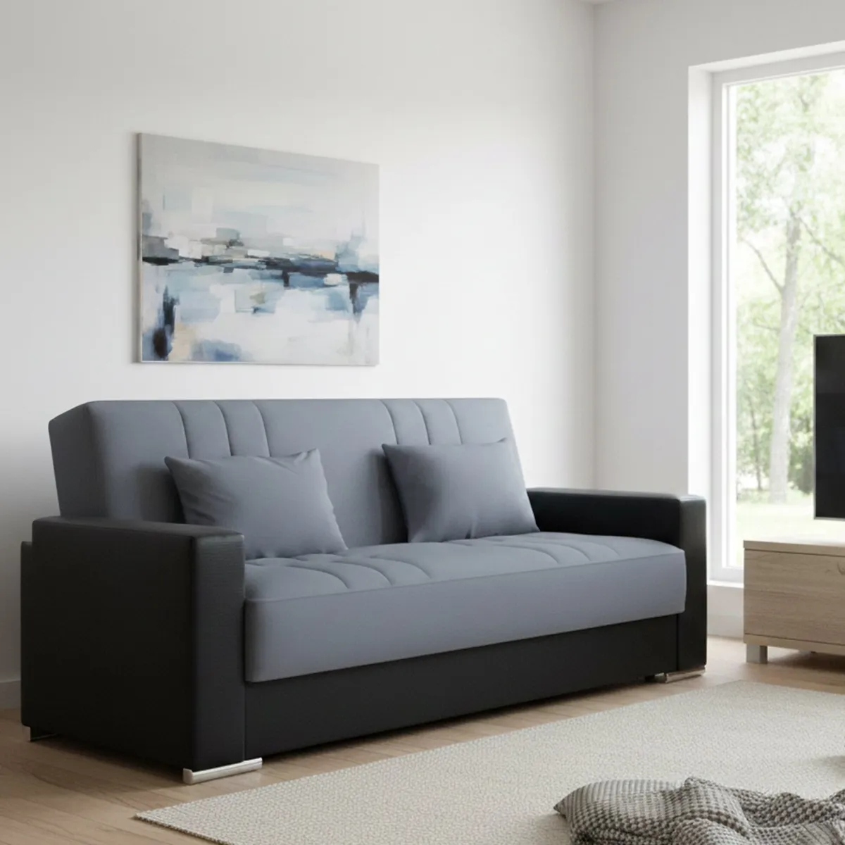 Divani Letto 3 Posti|Salotto > Dmora Divano letto reclinabile nero e grigio 230x96cm - Arix Grigio, Nero