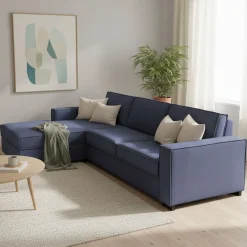Divani Letto Con Penisola|Salotto > Dmora Divano letto sfoderabile 280x95cm - Allaida Blu