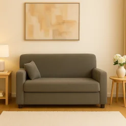 Divano 2 Posti Economico Salvaspazio 125x73x85h cm in Tessuto Grigio Moderno Imbottito per Piccoli Appartamenti e Ufficio con Braccioli – Andreia