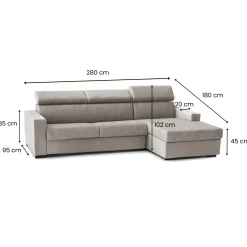Divani Angolari|Divani Fissi Con Penisola > Dmora Divano 4 posti tortora 280x95x85h cm - Ameno Grigio Tortora