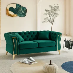 Divani Fissi 2 Posti > Dmora Divano 2 posti verde e oro 162x83x76h cm - Casio Oro, Verde