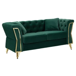 Divani Fissi 2 Posti > Dmora Divano 2 posti verde e oro 162x83x76h cm - Casio Oro, Verde